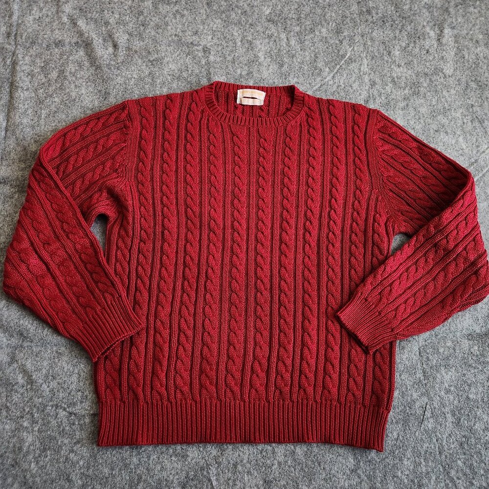 Brooks Brothers Vintage Fisherman Sweater Hong Kong Women's L /M Red Cable Knit